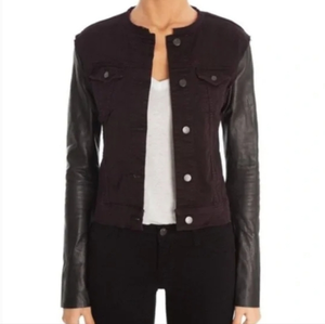 J BRAND x HUSSEIN CHALAYAN | Denim Jacket in‎ Noir Red w/ Leather Sleeves Size S